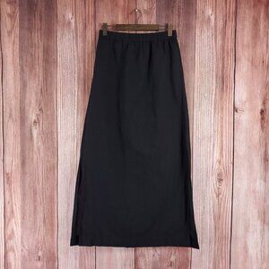 Something Navy Womens Size Large Linen Blend Maxi Skirt Double Side Slits Black